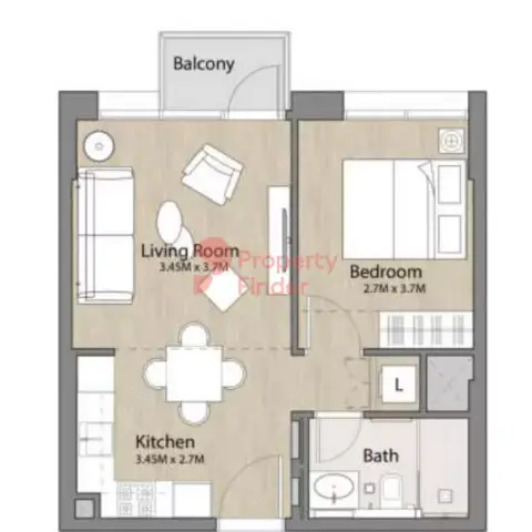 Plattegrond van 1 slaapkamer in Liva Town Square