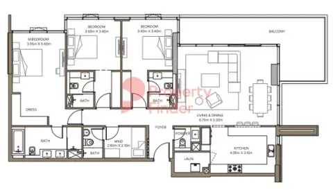 Plattegrond van 3 slaapkamers in 399 Hills Park B