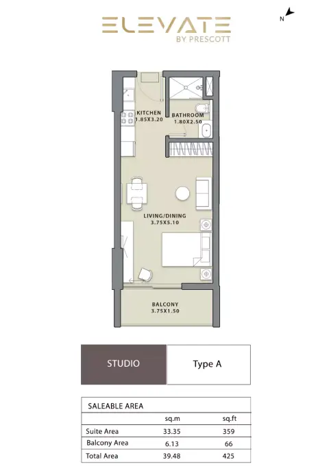 Plattegrond van Studio in Elevate By Prescott