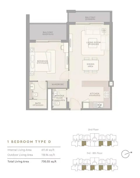 Plattegrond van 1 slaapkamer in The Haven