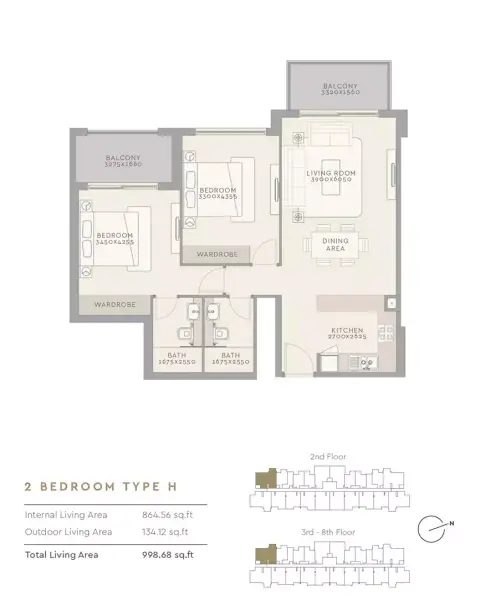 Plattegrond van 2 slaapkamers in The Haven