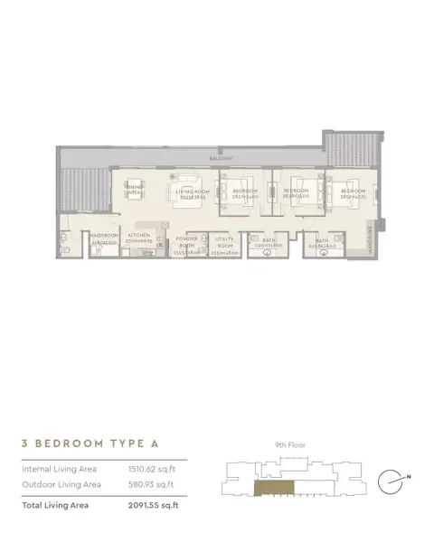 Plattegrond van 3 slaapkamers in The Haven