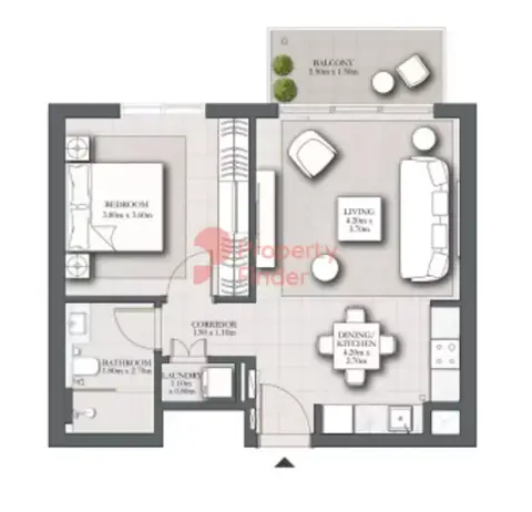 Plattegrond van 1 slaapkamer in Park Horizon