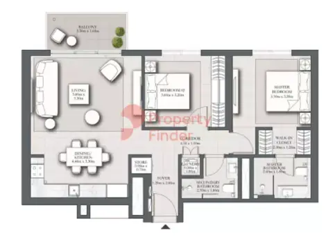 Plattegrond van 2 slaapkamers in Park Horizon