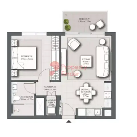 Plattegrond van 1 slaapkamer in Park Horizon