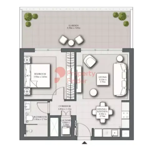 Plattegrond van 1 slaapkamer in Park Horizon