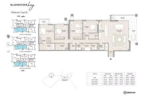 Plattegrond van 4 slaapkamers in Bluewaters Bay