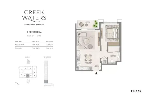 Plattegrond van 1 slaapkamer in Creek Waters By Emaar