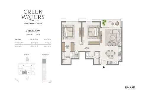 Plattegrond van 2 slaapkamers in Creek Waters By Emaar