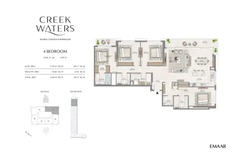 Plattegrond van 4 slaapkamers in Creek Waters By Emaar