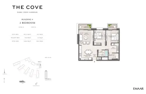 Plattegrond van 2 slaapkamers in The Cove Phase 2 By Emaar