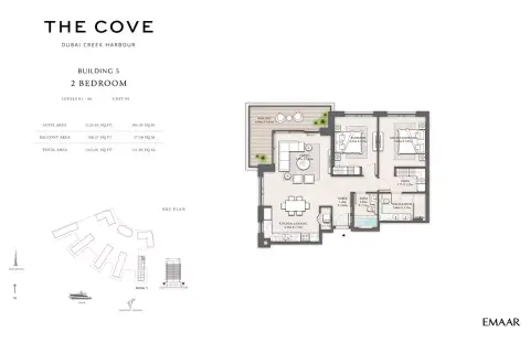 Plattegrond van 2 slaapkamers in The Cove Phase 2 By Emaar