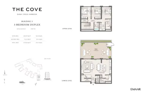 Plattegrond van 3 slaapkamers in The Cove Phase 2 By Emaar