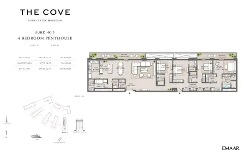 Plattegrond van 4 slaapkamers in The Cove Phase 2 By Emaar