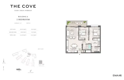 Plattegrond van 2 slaapkamers in The Cove Phase 2 By Emaar