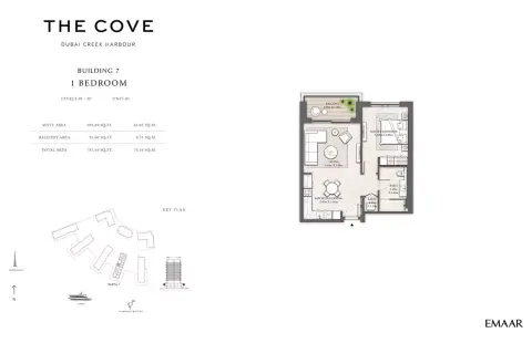 Plattegrond van 1 slaapkamer in The Cove Phase 2 By Emaar