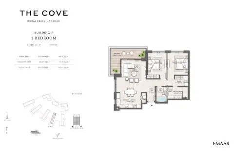 Plattegrond van 2 slaapkamers in The Cove Phase 2 By Emaar