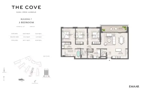 Plattegrond van 3 slaapkamers in The Cove Phase 2 By Emaar