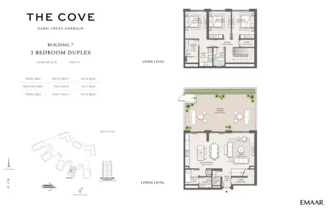 Plattegrond van 3 slaapkamers in The Cove Phase 2 By Emaar