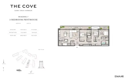 Plattegrond van 3 slaapkamers in The Cove Phase 2 By Emaar