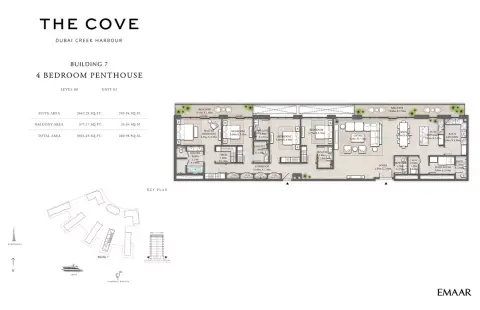 Plattegrond van 4 slaapkamers in The Cove Phase 2 By Emaar