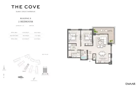 Plattegrond van 2 slaapkamers in The Cove Phase 2 By Emaar