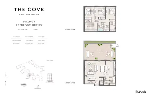 Plattegrond van 3 slaapkamers in The Cove Phase 2 By Emaar