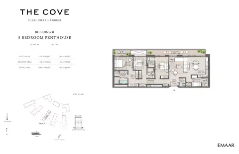 Plattegrond van 3 slaapkamers in The Cove Phase 2 By Emaar