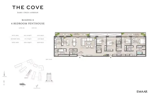 Plattegrond van 4 slaapkamers in The Cove Phase 2 By Emaar