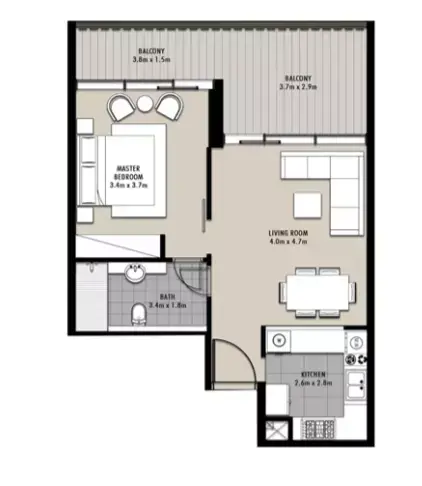 Plattegrond van 1 slaapkamer in Confident Lancaster