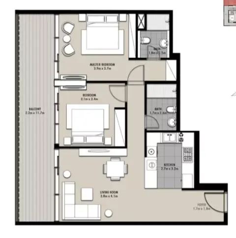 Plattegrond van 2 slaapkamers in Confident Lancaster
