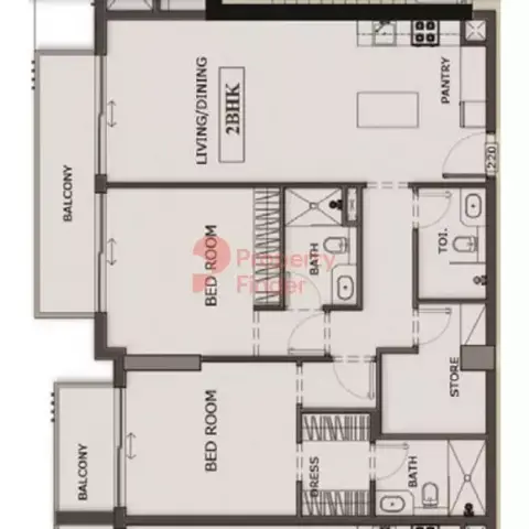 Plattegrond van 2 slaapkamers in Oxford Terraces Phase 2 By Iman