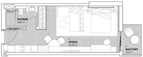 Plattegrond van Studio in Stonehenge Residences By Segrex Development