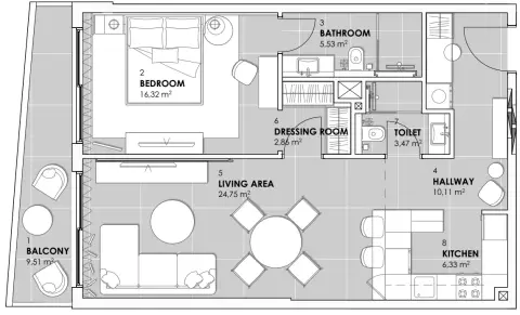 Plattegrond van 1 slaapkamer in Stonehenge Residences By Segrex Development