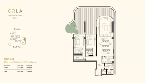 Plattegrond van 2 slaapkamers in Orla by Omniyat
