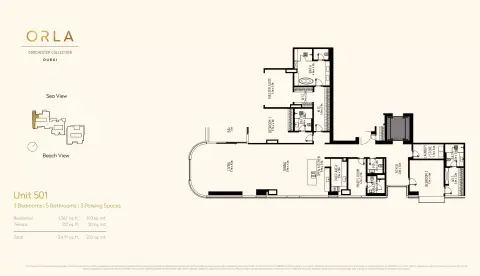 Plattegrond van 3 slaapkamers in Orla by Omniyat