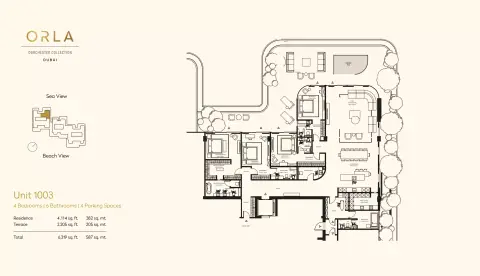 Plattegrond van 4 slaapkamers in Orla by Omniyat