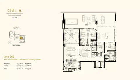 Plattegrond van 4 slaapkamers in Orla by Omniyat