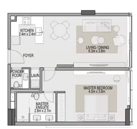 Plattegrond van 1 slaapkamer in Berkeley at Dubai Hills Estate