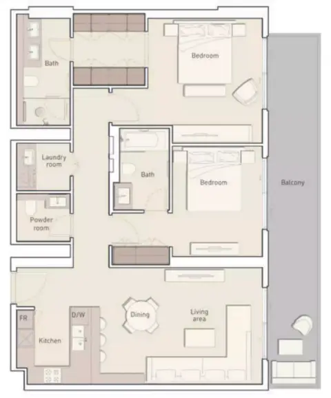 Plattegrond van 2 slaapkamers in Ellington House Phase 3 By Ellington Properties