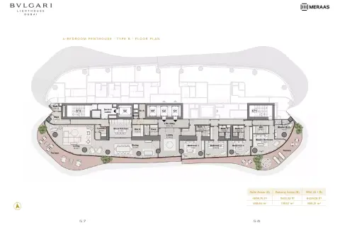 Plattegrond van 4 slaapkamers in Bulgari Lighthouse