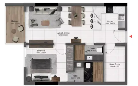 Plattegrond van 1 slaapkamer in Park Lane By Heilbronn