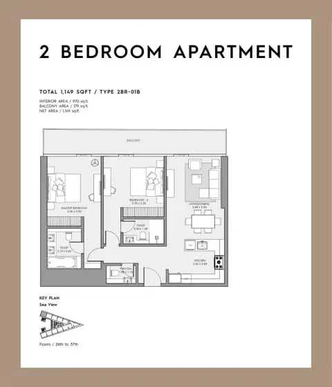 Plattegrond van 2 slaapkamers in Mar Casa