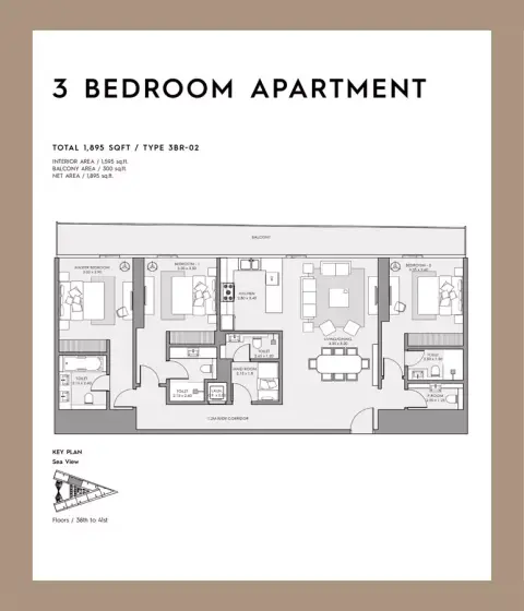 Plattegrond van 3 slaapkamers in Mar Casa
