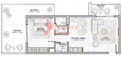 Plattegrond van 1 slaapkamer in Divine Living
