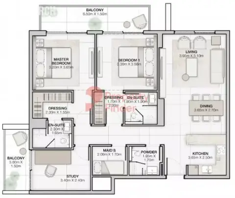 Plattegrond van 2 slaapkamers in Divine Living