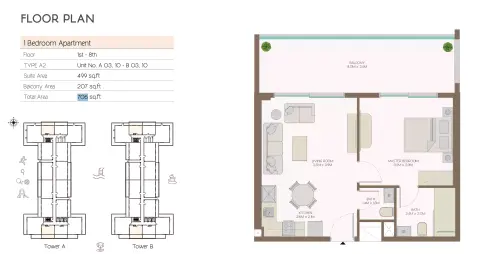 Plattegrond van 1 slaapkamer in Equiti Home
