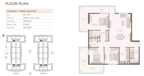 Plattegrond van 3 slaapkamers in Equiti Home