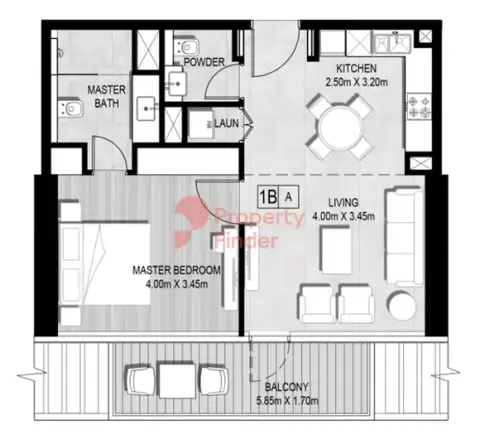 Plattegrond van 1 slaapkamer in Marina Living