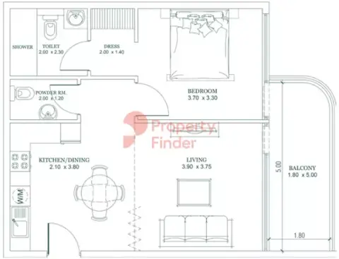 Plattegrond van 1 slaapkamer in Opalz by Danube